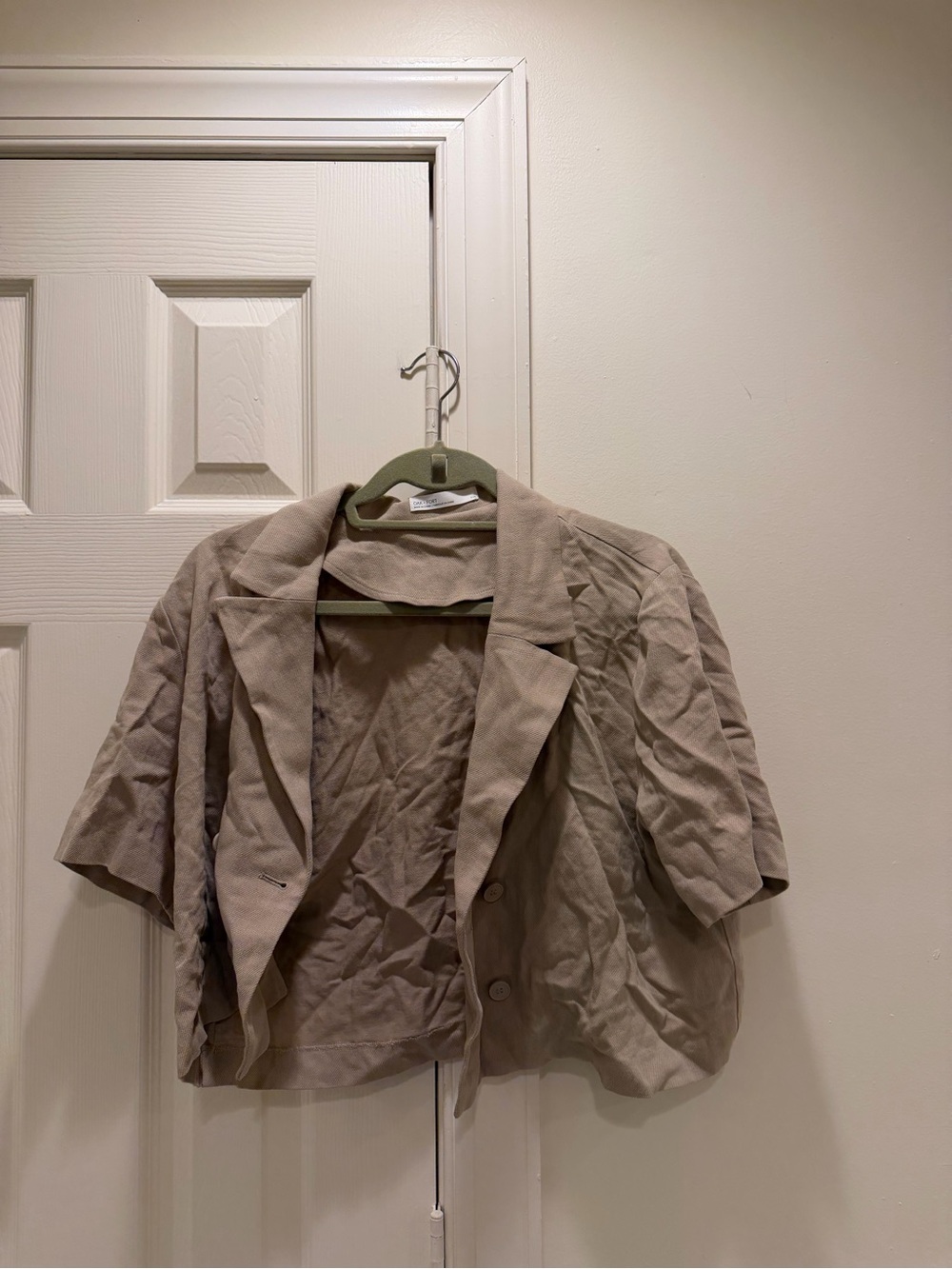 Cropped Taupe Women's Blazer - Short Sleeve Jacket